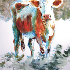 The Sunday Art Show - Belted Galloway Cow Dartmoor Landscape Watercolour painting