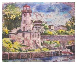 Lighthouse in Watercolour Pen and Batik on Rice paper