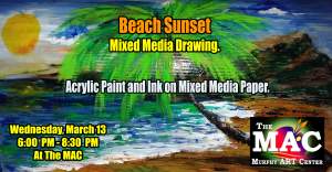 Beach Sunset Mix Media Drawing Acrylic Class At...